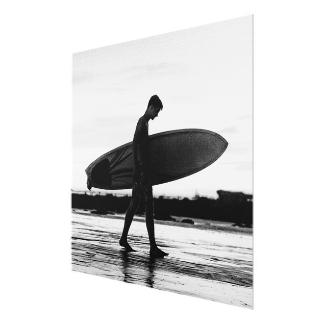 Glasbild - Surferboy im Schattenprofil - Quadrat