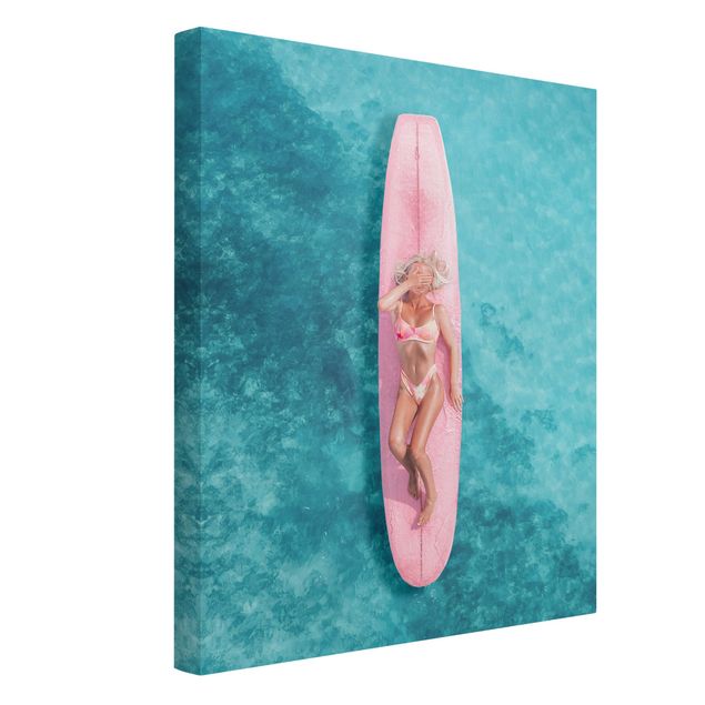 Leinwandbilder Wohnzimmer modern Surfergirl auf Rosa Board