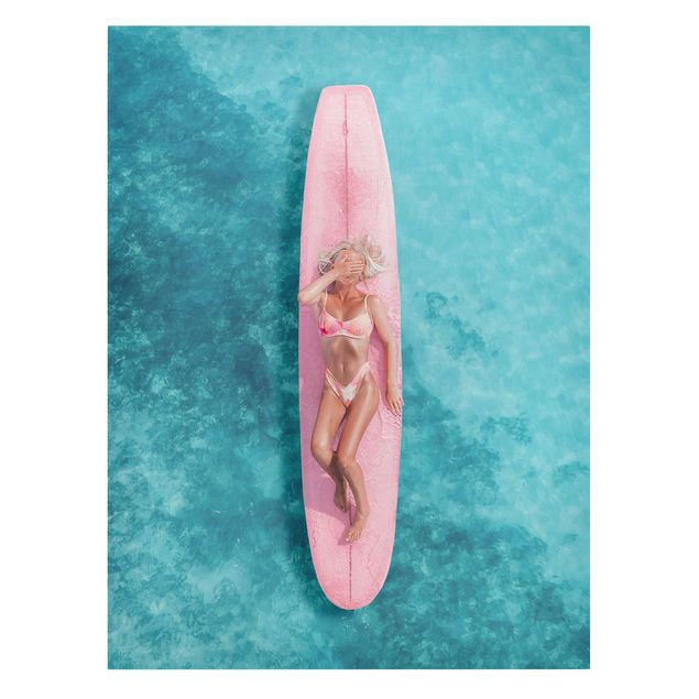 Schöne Wandbilder Surfergirl auf Rosa Board