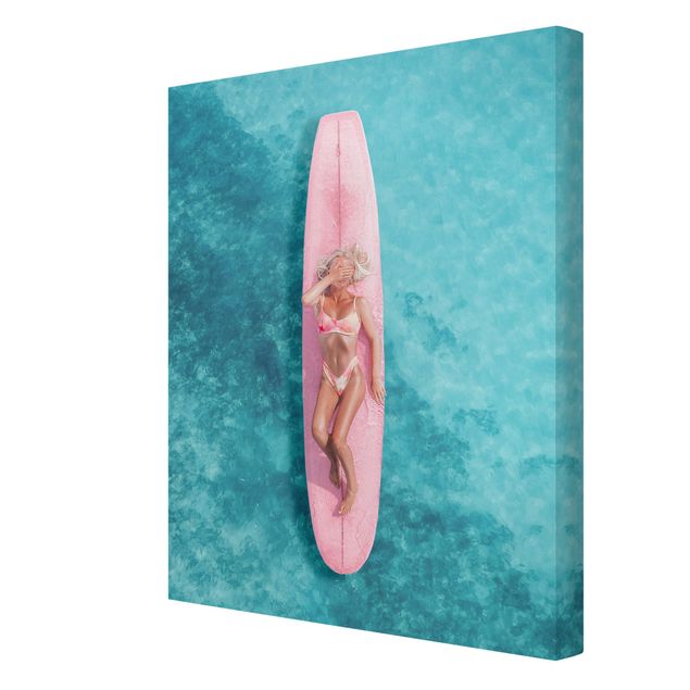 Bilder auf Leinwand Surfergirl auf Rosa Board