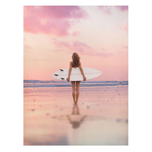 Bilder für die Wand Surfergirl mit Board im Abendrot