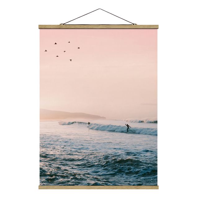 Stoffbild mit Posterleisten - Surfsession im Abendrot - Hochformat 3:4