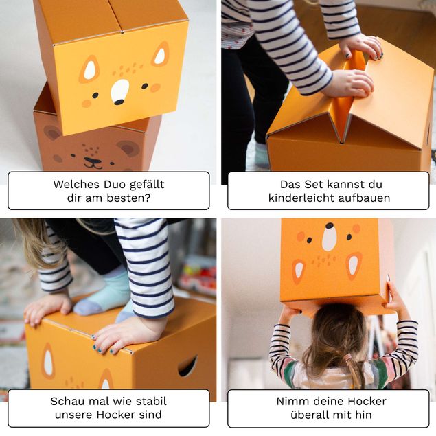 FOLDZILLA 2-teiliges Kinderhocker Set Pappe - Mix Grün & Orange