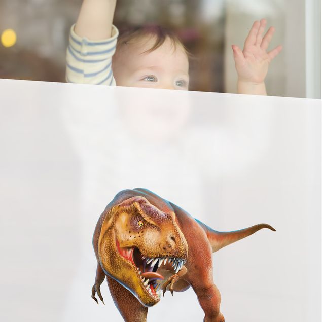 Fensterfolien T-Rex schaut ins Fenster