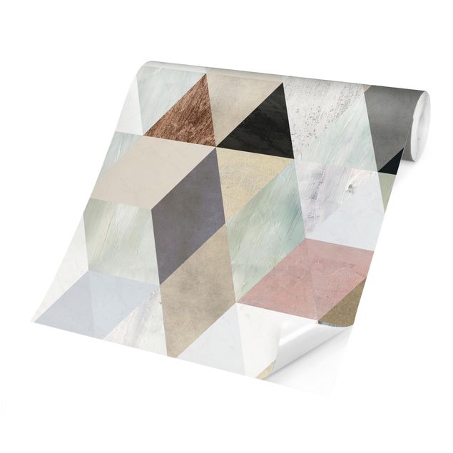 Fototapete - Aquarell-Mosaik mit Dreiecken I