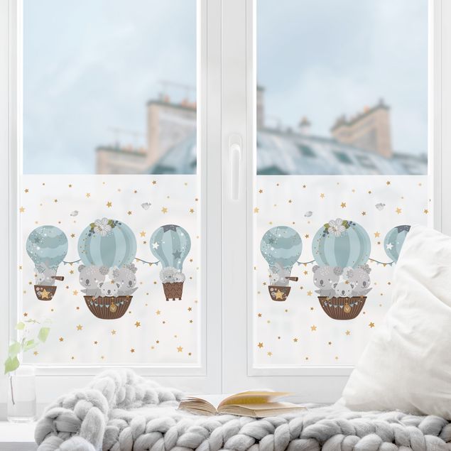 Fensterfolie Wohnzimmer Tiere in Ballons mit Sternen blau