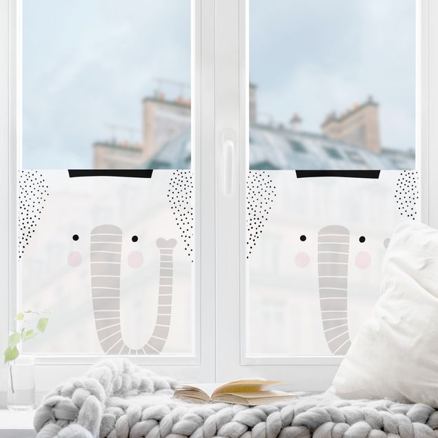 Fensterfolie Wohnzimmer Tierpark mit Mustern - Elefant