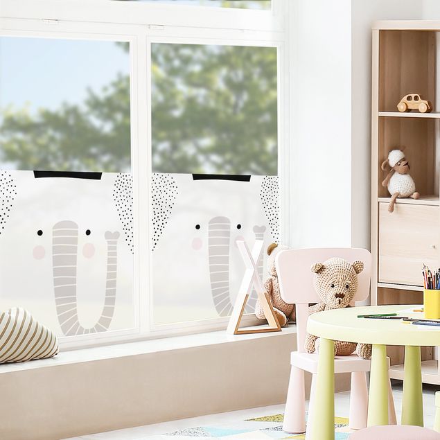 Fenstertattoo weiß Tierpark mit Mustern - Elefant