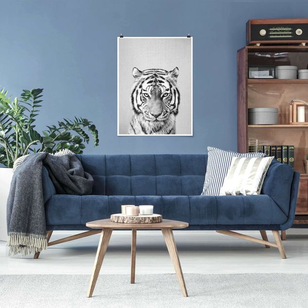 Poster Kinderzimmer Tiere Tiger Tiago Schwarz Weiß