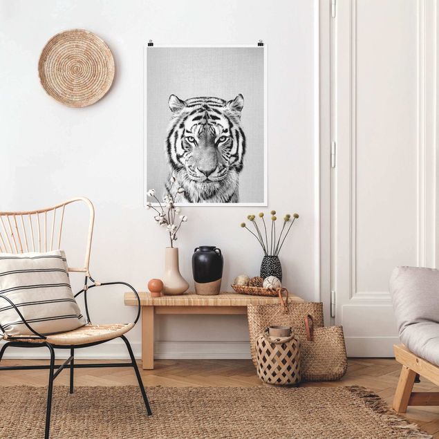 Wandposter Schwarz-Weiß Tiger Tiago Schwarz Weiß