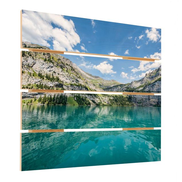 Holzbild - Traumhafter Bergsee - Quadrat