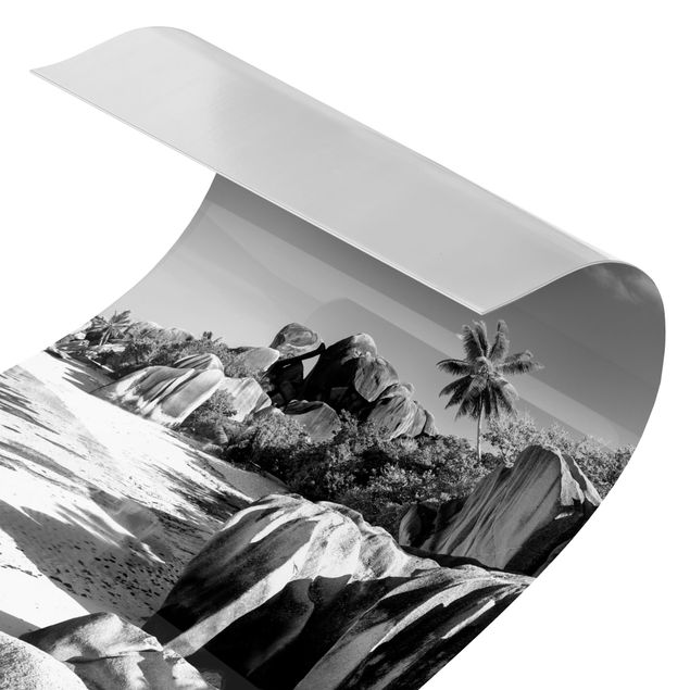 Duschrückwand - Traumstrand Seychellen Schwarz-Weiß
