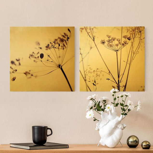 Wandbilder Wohnzimmer modern Trockenblumen Set