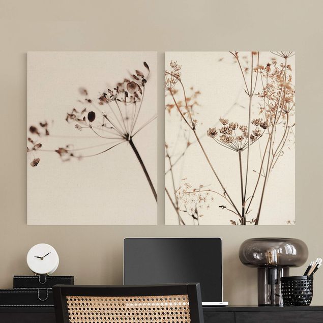 Wandbilder Wohnzimmer modern Trockenblumen Set