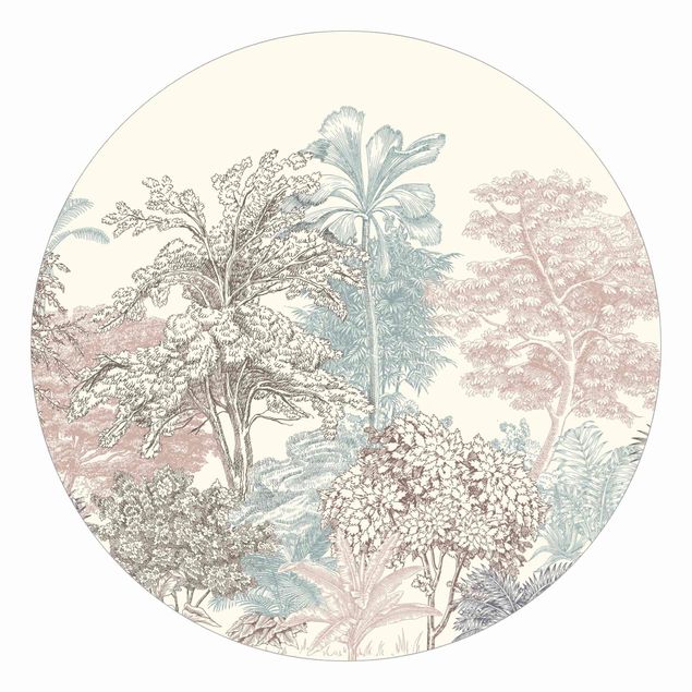 Wandtapete Design Tropenwald mit Palmen in Pastell