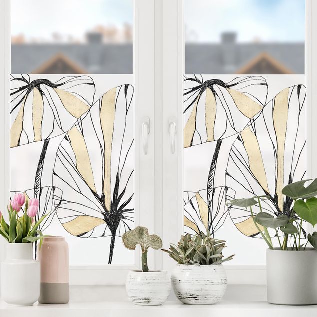 Fensterfolie Wohnzimmer Tropische Blätter mit Gold I