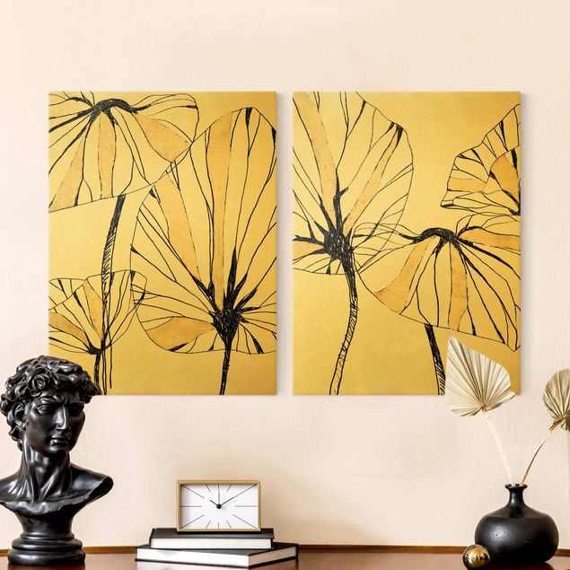 Wandbilder XXL Tropische Blätter mit Gold