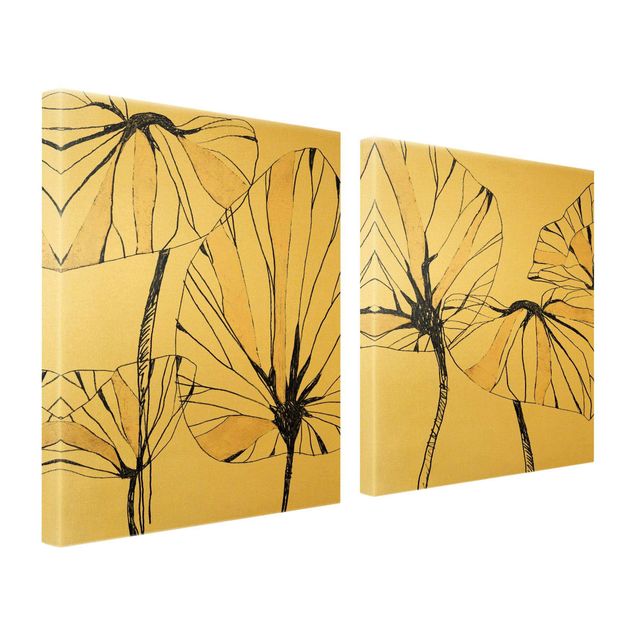 Leinwandbild 2-teilig - Tropische Blätter mit Gold