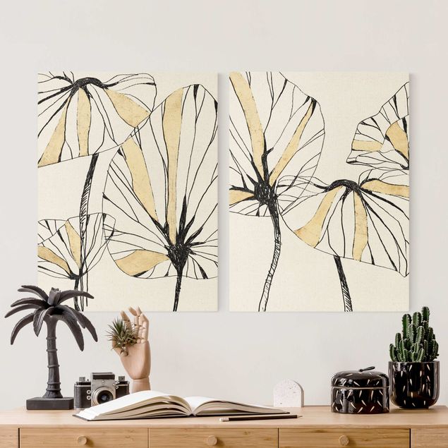 Leinwandbilder Wohnzimmer modern Tropische Blätter mit Gold