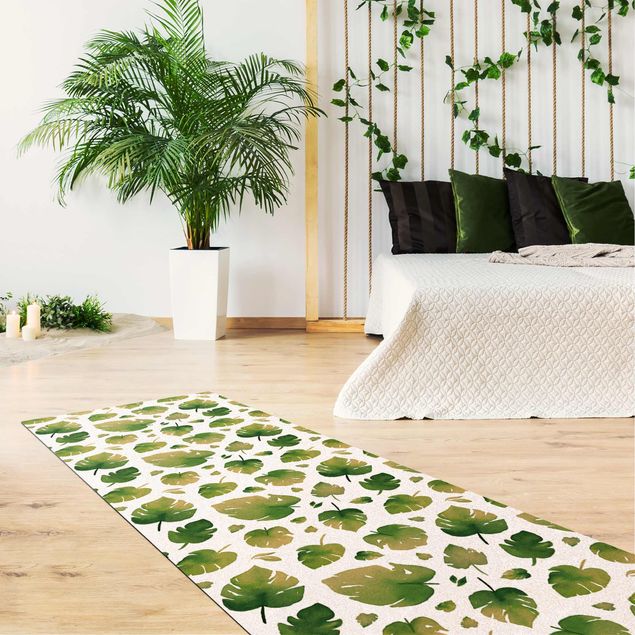 Teppich Blumen Tropische Grüne Aquarellblätter