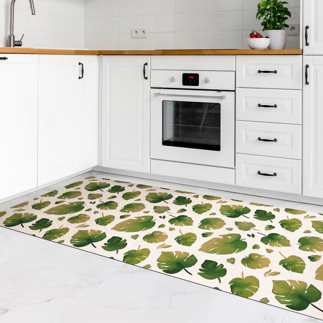 Moderne Teppiche Tropische Grüne Aquarellblätter