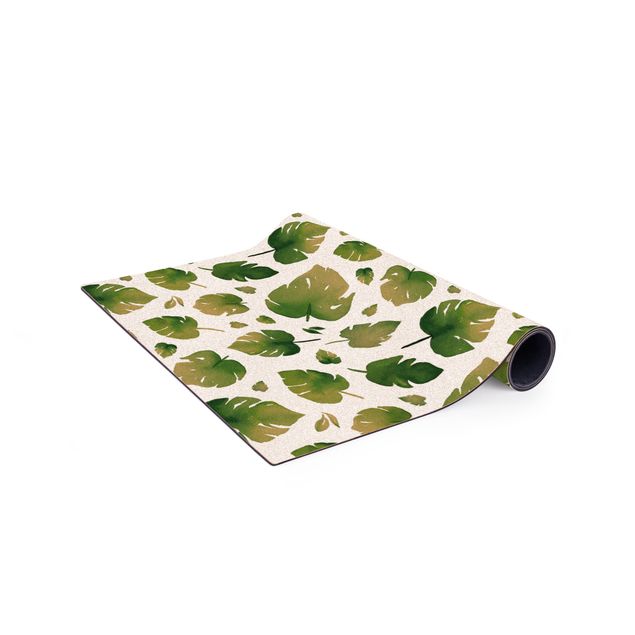 Teppich grün Tropische Grüne Aquarellblätter