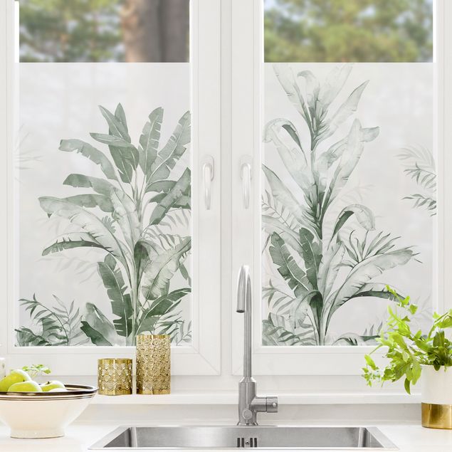 Fensterbilder Natur Tropische Palmen und Blätter