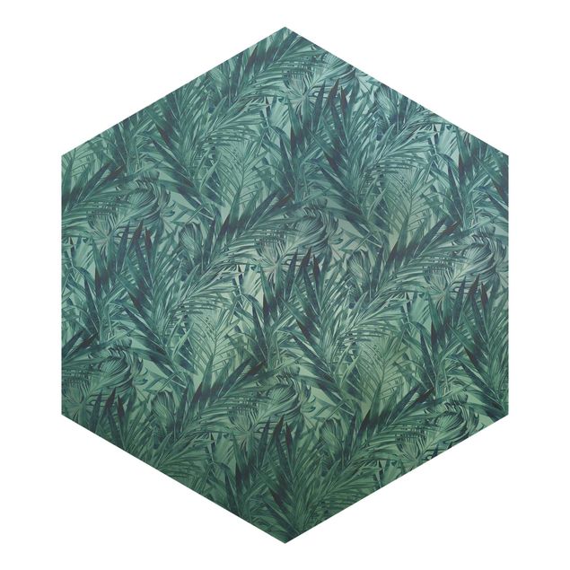 Design Tapete Tropische Palmenblätter auf Türkisverlauf