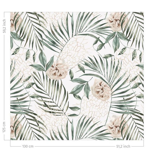 Vorhang Muster Tropische Palmenbögen mit Rosen Aquarell