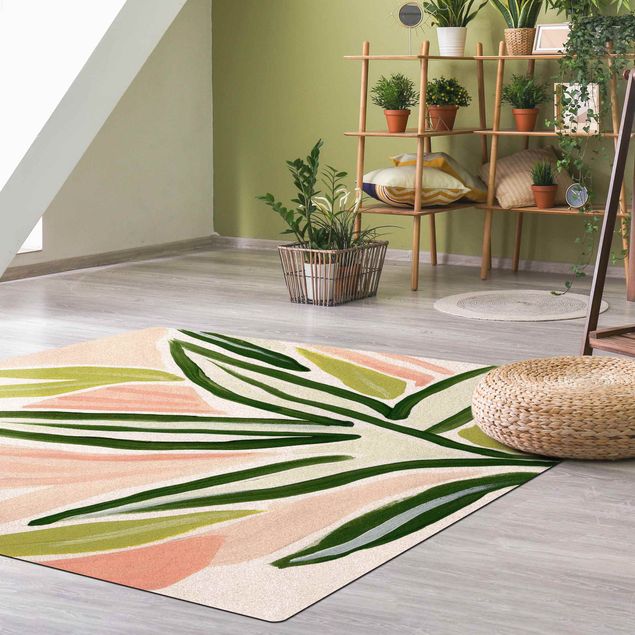 Moderner Teppich Tropische Pastellblätter