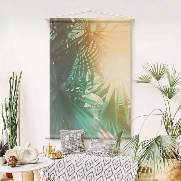 Wandbehang Natur Tropische Pflanzen Palmen bei Sonnenuntergang