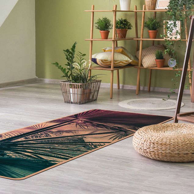 Moderne Teppiche Tropische Pflanzen Palmenblatt in Türkis III