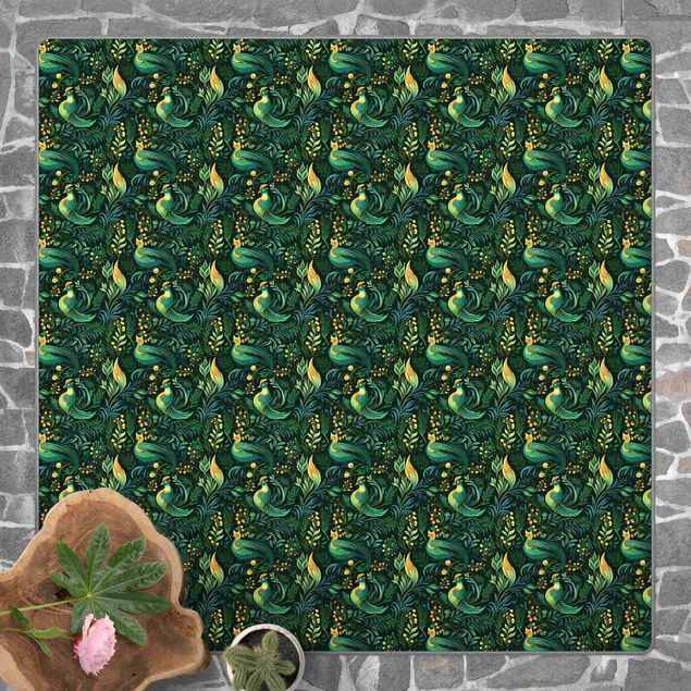 Teppich grün Tropische Tauben im Blattgrün