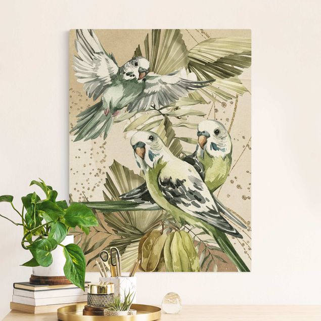 Wandbilder Vögel Tropische Vögel - Grüne Wellensittiche