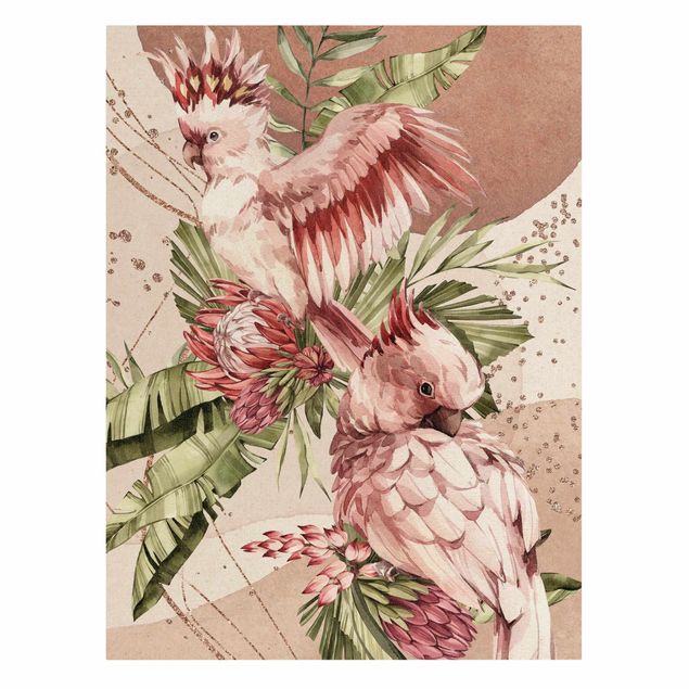 Leinwand Kunstdruck Tropische Vögel - Pinke Kakadus