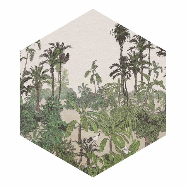 Tapeten modern Tropische Zeichnung - Dschungel mit Aquarell