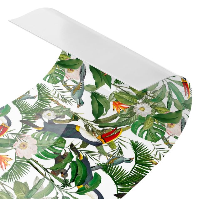 Küchenspritzschutz Tropischer Tukan mit Monstera und Palmenblättern II