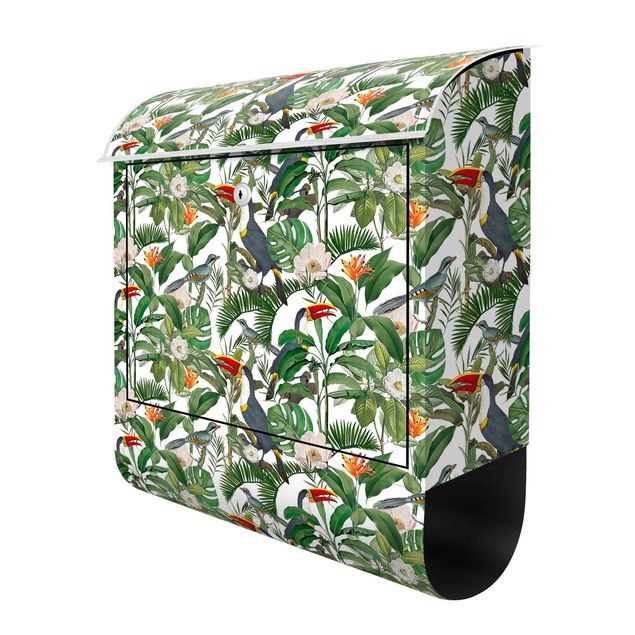 Designer Briefkasten Tropischer Tukan mit Monstera und Palmenblättern