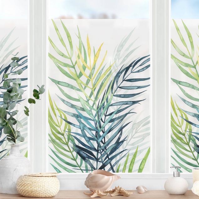 Fensterfolie Farbig Tropisches Blattwerk - Palme