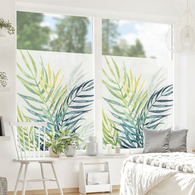 Fensterfolie Wohnzimmer Tropisches Blattwerk - Palme