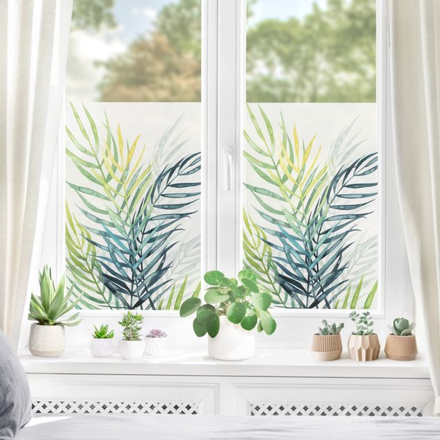 Fensterfolie Weiß Tropisches Blattwerk - Palme