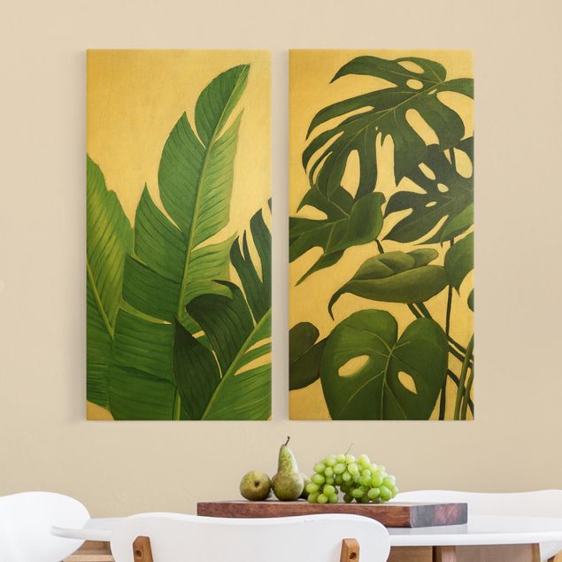 Wandbilder Wohnzimmer modern Tropisches Blattwerk Duo