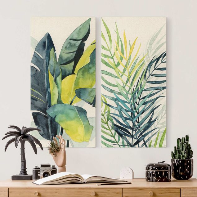 Wandbilder Wohnzimmer modern Tropisches Blattwerk Duo