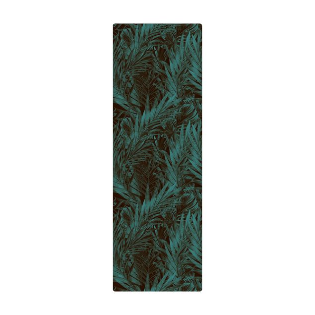 Teppich Esszimmer Tropisches dunkles Unterholz Blau