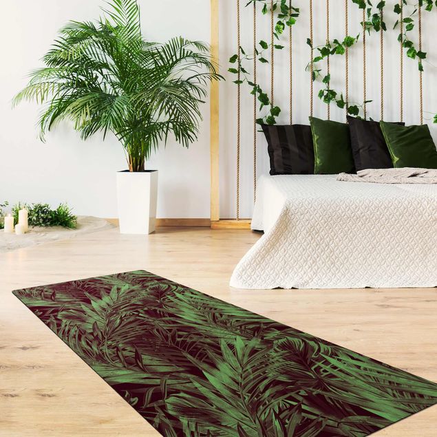 Teppich Blumen Tropisches dunkles Unterholz Grün
