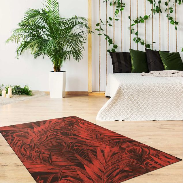 Teppich Blumen Tropisches dunkles Unterholz Rot