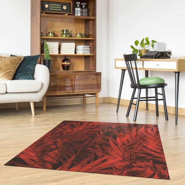 Moderne Teppiche Tropisches dunkles Unterholz Rot