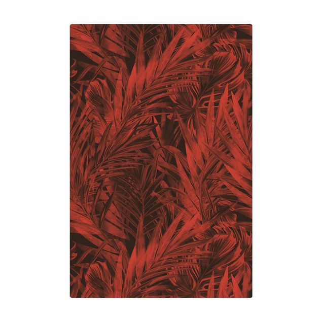 Teppich Esszimmer Tropisches dunkles Unterholz Rot