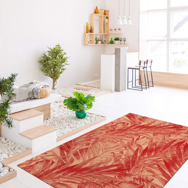 Moderner Teppich Tropisches Unterholz Rot