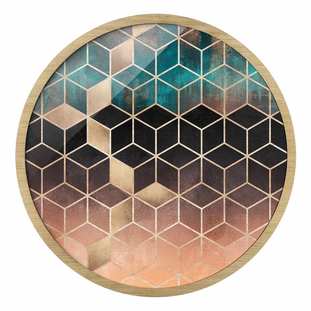 Bilder mit Rahmen abstrakt Türkis Rosé goldene Geometrie